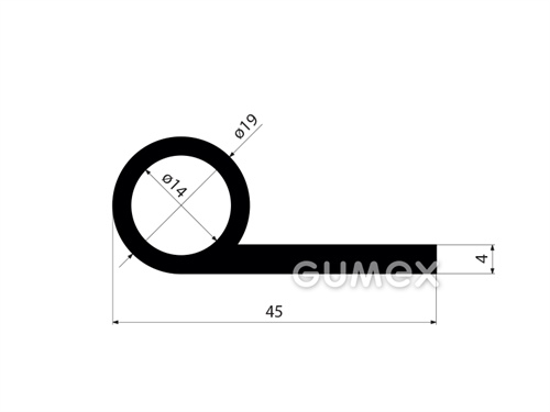 Pryžový profil tvaru "P" s dutinkou, 45x19/4mm, 60°ShA, NBR, -40°C/+70°C, černý